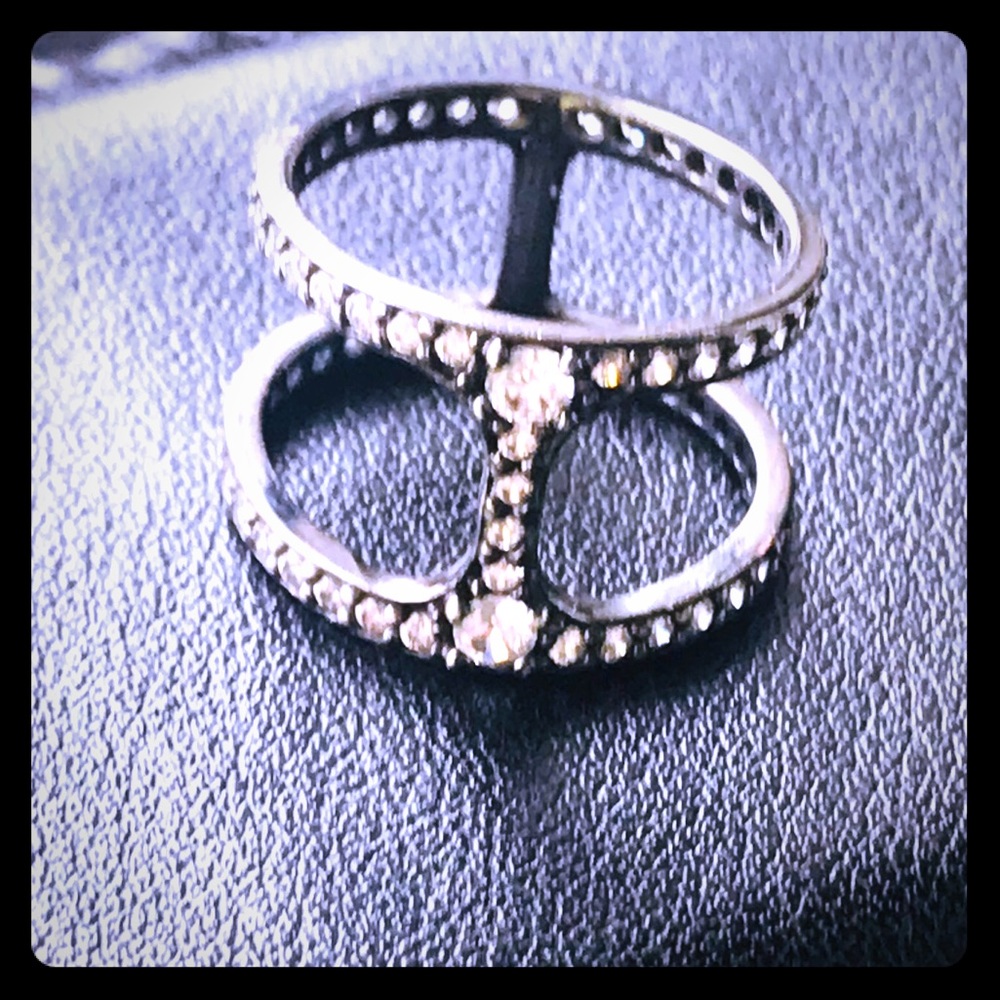 925 Italy JCM CZ Silver 2 Bar Ring